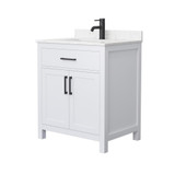 Wyndham WCG242430SWBCCUNSMXX Beckett 30 Inch Single Bathroom Vanity in White, Carrara Cultured Marble Countertop, Undermount Square Sink, Matte Black Trim