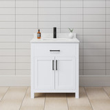 Wyndham WCG242430SWBCCUNSMXX Beckett 30 Inch Single Bathroom Vanity in White, Carrara Cultured Marble Countertop, Undermount Square Sink, Matte Black Trim