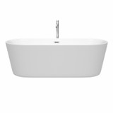 Wyndham WCOBT101271ATP11PC Carissa 71 Inch Freestanding Bathtub in White with Floor Mounted Faucet, Drain and Overflow Trim in Polished Chrome