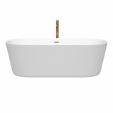 Wyndham WCOBT101271PCATPGD Carissa 71 Inch Freestanding Bathtub in White with Polished Chrome Trim and Floor Mounted Faucet in Brushed Gold