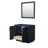 Wyndham WCF292936SBBCXSXXM34 Miranda 36 Inch Single Bathroom Vanity in Dark Blue, No Countertop, No Sink, Matte Black Trim, 34 Inch Mirror