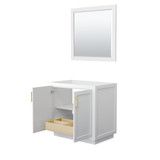 Wyndham WCF292936SWGCXSXXM34 Miranda 36 Inch Single Bathroom Vanity in White, No Countertop, No Sink, Brushed Gold Trim, 34 Inch Mirror