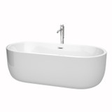 Wyndham WCOBT101371ATP11PC Juliette 71 Inch Freestanding Bathtub in White with Floor Mounted Faucet, Drain and Overflow Trim in Polished Chrome