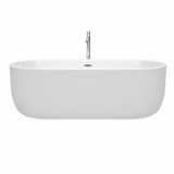 Wyndham WCOBT101371ATP11PC Juliette 71 Inch Freestanding Bathtub in White with Floor Mounted Faucet, Drain and Overflow Trim in Polished Chrome