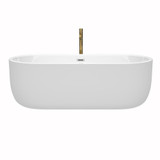 Wyndham WCOBT101371PCATPGD Juliette 71 Inch Freestanding Bathtub in White with Polished Chrome Trim and Floor Mounted Faucet in Brushed Gold