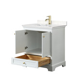 Wyndham WCS202030SWGC2UNSMXX Deborah 30 Inch Single Bathroom Vanity in White, Carrara Cultured Marble Countertop, Undermount Square Sink, Brushed Gold Trim, No Mirror