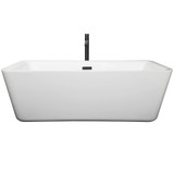 Wyndham WCOBT100169MBATPBK Emily 69 Inch Freestanding Bathtub in White with Floor Mounted Faucet, Drain and Overflow Trim in Matte Black