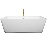 Wyndham  WCOBT100169SWATPGD Emily 69 Inch Freestanding Bathtub in White with Shiny White Trim and Floor Mounted Faucet in Brushed Gold