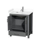 Wyndham WCS141430SKGWCUNSMXX Sheffield 30 Inch Single Bathroom Vanity in Dark Gray, White Cultured Marble Countertop, Undermount Square Sink, No Mirror