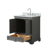 Wyndham WCS202030SKGCMUNSMXX Deborah 30 Inch Single Bathroom Vanity in Dark Gray, White Carrara Marble Countertop, Undermount Square Sink, and No Mirror
