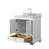 Wyndham WCS202030SWHCMUNOMXX Deborah 30 Inch Single Bathroom Vanity in White, White Carrara Marble Countertop, Undermount Oval Sink, and No Mirror
