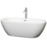 Wyndham WCOBT100268ATP11PC Soho 68 Inch Freestanding Bathtub in White with Floor Mounted Faucet, Drain and Overflow Trim in Polished Chrome