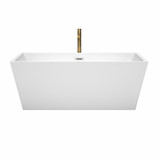 Wyndham WCBTK151463PCATPGD Sara 63 Inch Freestanding Bathtub in White with Polished Chrome Trim and Floor Mounted Faucet in Brushed Gold