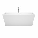 Wyndham WCBTK151463PCATPBK Sara 63 Inch Freestanding Bathtub in White with Polished Chrome Trim and Floor Mounted Faucet in Matte Black