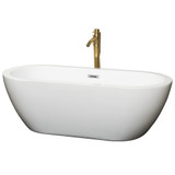 Wyndham WCOBT100268PCATPGD Soho 68 Inch Freestanding Bathtub in White with Polished Chrome Trim and Floor Mounted Faucet in Brushed Gold