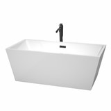 Wyndham WCBTK151463MBATPBK Sara 63 Inch Freestanding Bathtub in White with Floor Mounted Faucet, Drain and Overflow Trim in Matte Black