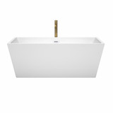 Wyndham WCBTK151463SWATPGD Sara 63 Inch Freestanding Bathtub in White with Shiny White Trim and Floor Mounted Faucet in Brushed Gold
