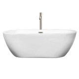 Wyndham WCOBT100268ATP11BN Soho 68 Inch Freestanding Bathtub in White with Floor Mounted Faucet, Drain and Overflow Trim in Brushed Nickel