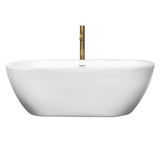 Wyndham WCOBT100268SWATPGD Soho 68 Inch Freestanding Bathtub in White with Shiny White Trim and Floor Mounted Faucet in Brushed Gold