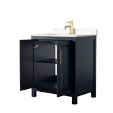 Wyndham WCV252530SBLC2UNSMXX Daria 30 Inch Single Bathroom Vanity in Dark Blue, Light-Vein Carrara Cultured Marble Countertop, Undermount Square Sink, No Mirror