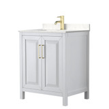 Wyndham WCV252530SWGC2UNSMXX Daria 30 Inch Single Bathroom Vanity in White, Light-Vein Carrara Cultured Marble Countertop, Undermount Square Sink, Brushed Gold Trim
