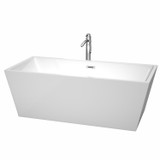 Wyndham WCBTK151467ATP11PC Sara 67 Inch Freestanding Bathtub in White with Floor Mounted Faucet, Drain and Overflow Trim in Polished Chrome