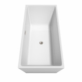 Wyndham WCBTK151467ATP11BN Sara 67 Inch Freestanding Bathtub in White with Floor Mounted Faucet, Drain and Overflow Trim in Brushed Nickel