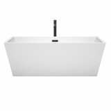 Wyndham WCBTK151467MBATPBK Sara 67 Inch Freestanding Bathtub in White with Floor Mounted Faucet, Drain and Overflow Trim in Matte Black