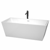 Wyndham WCBTK151467SWATPBK Sara 67 Inch Freestanding Bathtub in White with Shiny White Trim and Floor Mounted Faucet in Matte Black