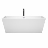 Wyndham WCBTK151467SWATPBK Sara 67 Inch Freestanding Bathtub in White with Shiny White Trim and Floor Mounted Faucet in Matte Black