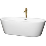 Wyndham WCOBT100371PCATPGD Mermaid 71 Inch Freestanding Bathtub in White with Polished Chrome Trim and Floor Mounted Faucet in Brushed Gold