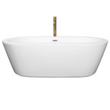 Wyndham WCOBT100371PCATPGD Mermaid 71 Inch Freestanding Bathtub in White with Polished Chrome Trim and Floor Mounted Faucet in Brushed Gold