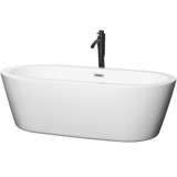 Wyndham WCOBT100371PCATPBK Mermaid 71 Inch Freestanding Bathtub in White with Polished Chrome Trim and Floor Mounted Faucet in Matte Black