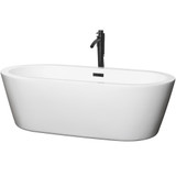 Wyndham WCOBT100371MBATPBK Mermaid 71 Inch Freestanding Bathtub in White with Floor Mounted Faucet, Drain and Overflow Trim in Matte Black