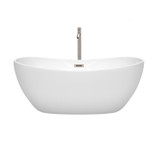 Wyndham WCOBT101460ATP11BN Rebecca 60 Inch Freestanding Bathtub in White with Floor Mounted Faucet, Drain and Overflow Trim in Brushed Nickel