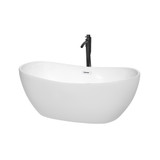 Wyndham WCOBT101460SWATPBK Rebecca 60 Inch Freestanding Bathtub in White with Shiny White Trim and Floor Mounted Faucet in Matte Black