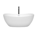 Wyndham WCOBT101460SWATPBK Rebecca 60 Inch Freestanding Bathtub in White with Shiny White Trim and Floor Mounted Faucet in Matte Black