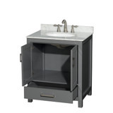 Wyndham WCS141430SKGCMUNOMXX Sheffield 30 Inch Single Bathroom Vanity in Dark Gray, White Carrara Marble Countertop, Undermount Oval Sink, and No Mirror
