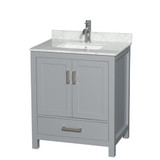 Wyndham WCS141430SGYCMUNSMXX Sheffield 30 Inch Single Bathroom Vanity in Gray, White Carrara Marble Countertop, Undermount Square Sink, and No Mirror