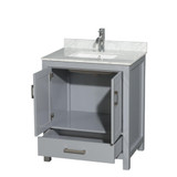 Wyndham WCS141430SGYCMUNSMXX Sheffield 30 Inch Single Bathroom Vanity in Gray, White Carrara Marble Countertop, Undermount Square Sink, and No Mirror
