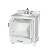Wyndham WCS141430SWHCMUNOMXX Sheffield 30 Inch Single Bathroom Vanity in White, White Carrara Marble Countertop, Undermount Oval Sink, and No Mirror