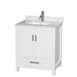 Wyndham WCS141430SWHCMUNSMXX Sheffield 30 Inch Single Bathroom Vanity in White, White Carrara Marble Countertop, Undermount Square Sink, and No Mirror