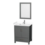 Wyndham WCS141430SKGWCUNSM24 Sheffield 30 Inch Single Bathroom Vanity in Dark Gray, White Cultured Marble Countertop, Undermount Square Sink, 24 Inch Mirror