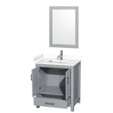 Wyndham WCS141430SGYWCUNSM24 Sheffield 30 Inch Single Bathroom Vanity in Gray, White Cultured Marble Countertop, Undermount Square Sink, 24 Inch Mirror