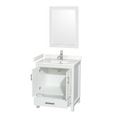 Wyndham WCS141430SWHC2UNSM24 Sheffield 30 Inch Single Bathroom Vanity in White, Carrara Cultured Marble Countertop, Undermount Square Sink, 24 Inch Mirror