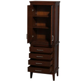 Wyndham WCV1616LTCDK Hatton Bathroom Linen Tower in Dark Chestnut with Shelved Cabinet Storage and 4 Drawers