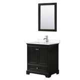 Wyndham WCS202030SDEC2UNSM24 Deborah 30 Inch Single Bathroom Vanity in Dark Espresso, Light-Vein Carrara Cultured Marble Countertop, Undermount Square Sink, 24 Inch Mirror