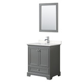 Wyndham WCS202030SKGC2UNSM24 Deborah 30 Inch Single Bathroom Vanity in Dark Gray, Light-Vein Carrara Cultured Marble Countertop, Undermount Square Sink, 24 Inch Mirror