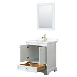 Wyndham WCS202030SWGWCUNSM24 Deborah 30 Inch Single Bathroom Vanity in White, White Cultured Marble Countertop, Undermount Square Sink, Brushed Gold Trim, 24 Inch Mirror