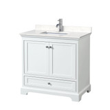 Wyndham WCS202036SWHC2UNSMXX Deborah 36 Inch Single Bathroom Vanity in White, Light-Vein Carrara Cultured Marble Countertop, Undermount Square Sink, No Mirror Wyndham WCS202036SWHC2UNSMXX Deborah 36 Inch Single Bathroom Vanity in White, Light-Vein Carrara Cultured Marble Countertop, Undermount Square Sink, No Mirror